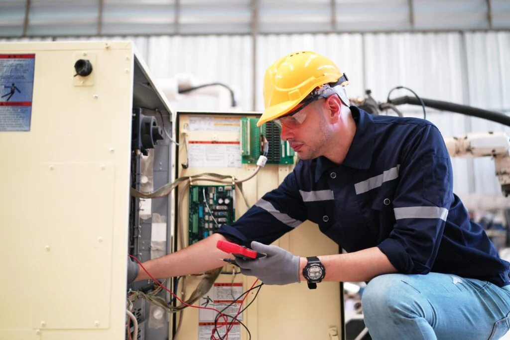 Industrial electrician working on control equipment